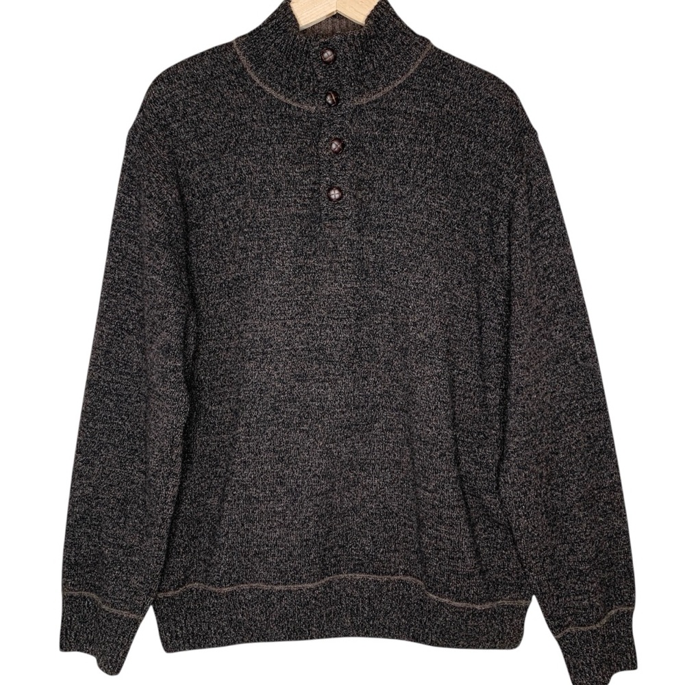 Daniele Blasi Wool Blend Button Mock Sweater XL Brown Black Heather Marl Italy
